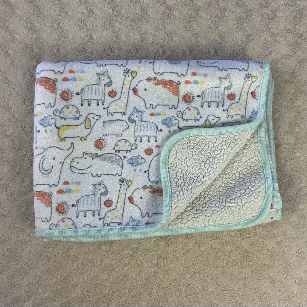 Bundles by Baby Place Animals Blanket Aqua Blue White Zebra Giraffe Dog Turtle